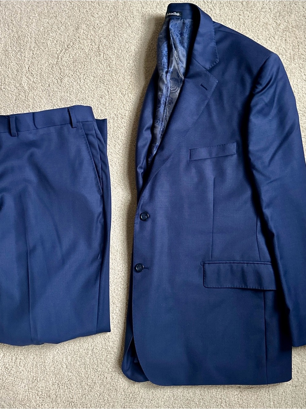 Italian Handmade Super 150 Wool Classic Bright Navy Suit Blazer & Trousers
